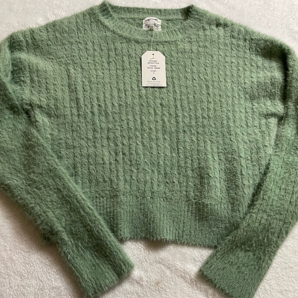 New Hippie Rose Green Fuzzy Women's Sweater Warm Winter Ladies Cozy